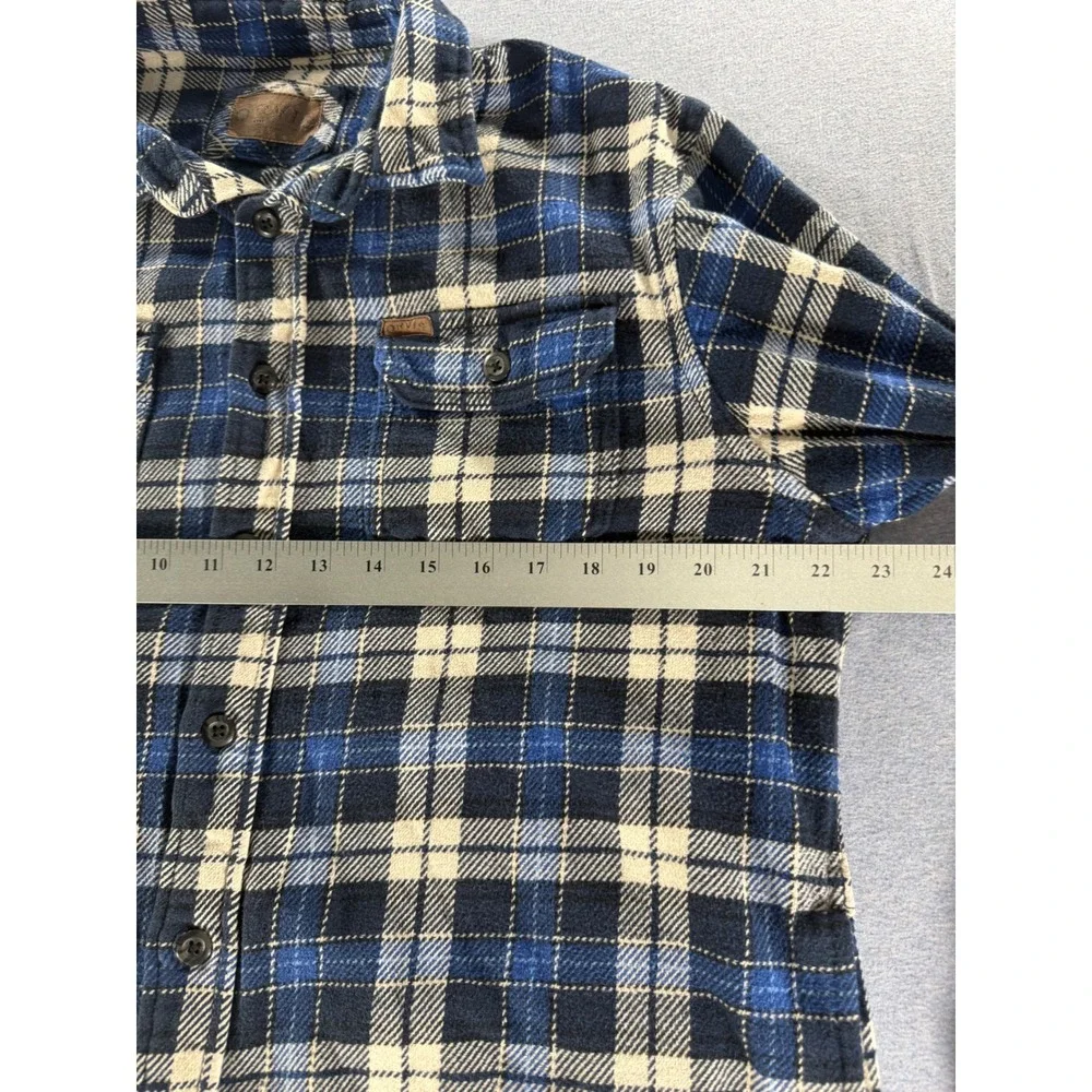 Orvis Mens Blue Cream Plaid Flannel Button Down Shirt Large 131251137013